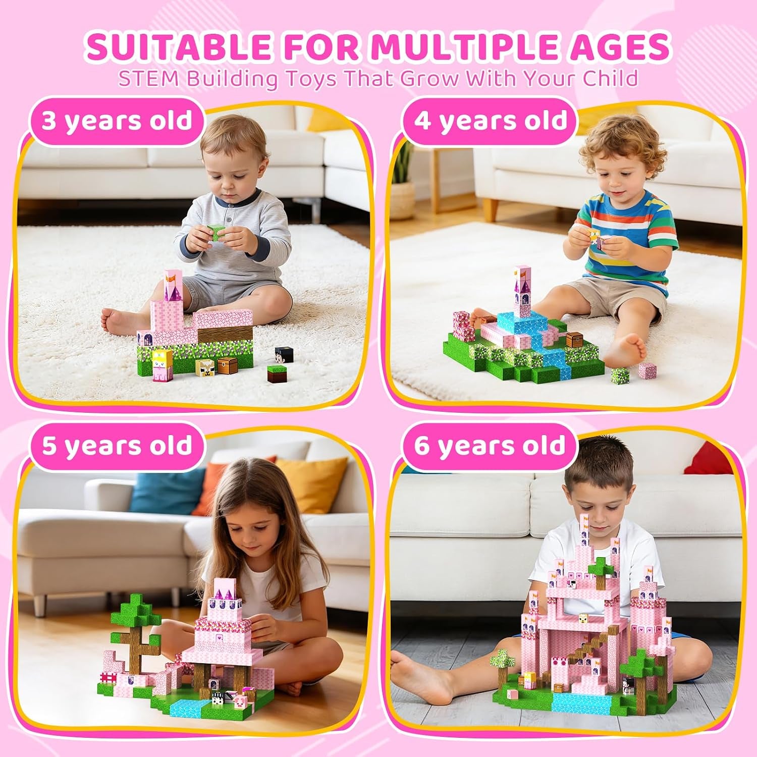 100 PCS Pink Magnetic Building Blocks Set