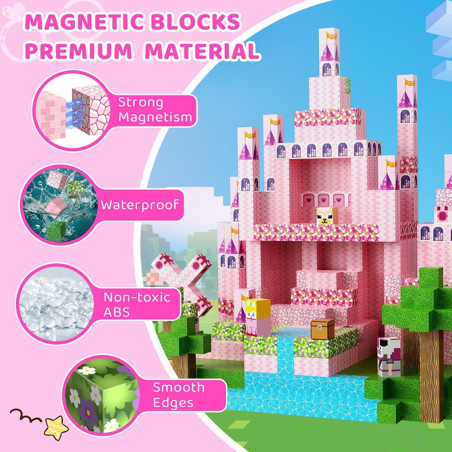 100 PCS Pink Magnetic Building Blocks Set